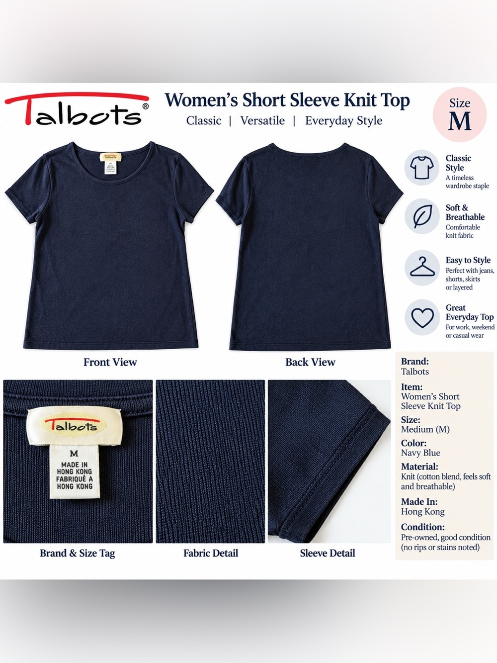 Talbots Black Short Sleeve Knit Top - Women’s
